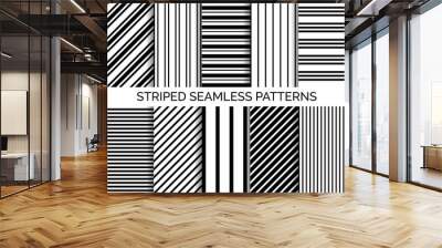 Set of striped seamless pattern. Vector black and white backgrounds Wall mural