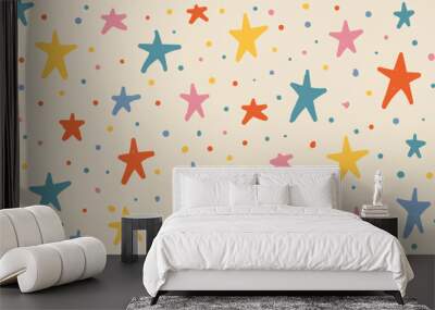 stars hand drawn y2k naive seamless pattern. vector colorful doodle funny confetti background in 70s Wall mural