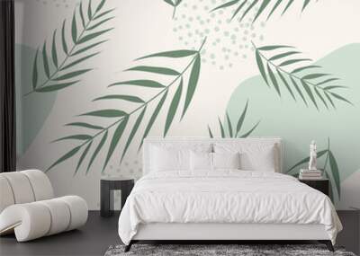 Vector seamless pattern with palm leaves. Abstract floral summer green background for print design, wallpaper Wall mural