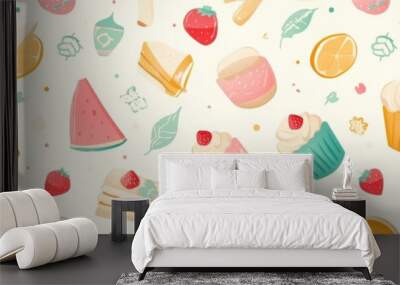 Colorful cupcakes on a white background Wall mural