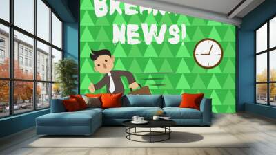 Conceptual hand writing showing Breaking News. Concept meaning Updated press report Latest information Wall mural