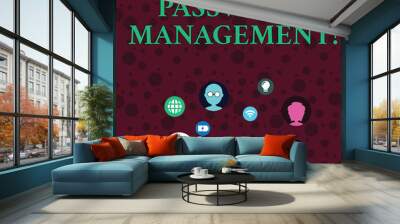 Conceptual hand writing showing Password Management. Concept meaning software used to help users better analysisage passwords Networking Technical Icons Chat Heads on Screen for Link Up Wall mural