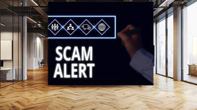 Conceptual hand writing showing Scam Alert. Concept meaning unsolicited email that claims the prospect of a bargain Picture photo network scheme with modern smart device Wall mural