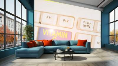 Conceptual hand writing showing Vitamin C. Concept meaning it promotes healing and helps the body absorb iron Ascorbic acid Wall mural