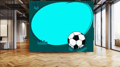 Design business Empty copy space text for Ad website promotion isolated Banner template. Soccer Ball on the Grass and Blank Outlined Round Color Shape Vector Wall mural