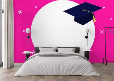 Flat design business Vector Illustration concept Empty template copy space Posters coupons promotional material. Graduation hat with Tassel Scholar Academic cap Headgear for Graduates Wall mural