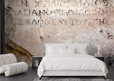 Ancient background, greek text letters carved in stone. Selcuk / Turkey Wall mural