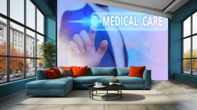 Handwriting text Medical Care. Conceptual photo the professional attention of medical practitioners in health Graphics padlock for web data information security application system Wall mural