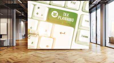 Handwriting text writing Tax Planning. Conceptual photo analysis of financial situation or plan from a tax perspective White pc keyboard with empty note paper above white background key copy space Wall mural