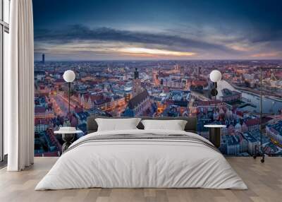 Wrocław evening panorama aerial view Wall mural