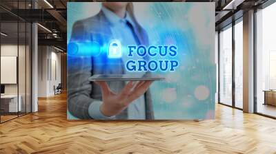 Text sign showing Focus Group. Business photo showcasing showing assembled to participate in discussion about something Graphics padlock for web data information security application system Wall mural