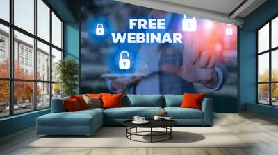 Text sign showing Free Webinar. Business photo text free workshop or seminar that is transmitted over the Web Wall mural