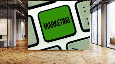 Text sign showing Marketing. Conceptual photo action or business of promoting and selling products services. Wall mural