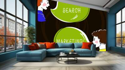 Text sign showing Paid Search Marketing. Conceptual photo way to pay to ads through the internet search engines Hand Drawn Man and Wo analysis Talking photo with Blank Color Speech Bubble Wall mural