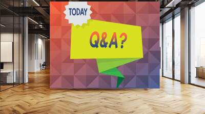 Text sign showing Q And A Question. Business photo text in which demonstrating asks questions and other answer them Blank Space Green Two Tone Folded Back Banner Strip with Seal Stamp Sticker Wall mural