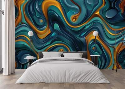 Vibrant abstract design featuring flowing teal and orange swirls in a dynamic pattern Wall mural