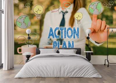 Writing note showing Action Plan. Business concept for proposed strategy or course of actions for certain time Wall mural