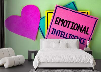 Writing note showing Emotional Intelligence. Business photo showcasing Capacity to control and be aware of personal emotions written Pink Sticky Note Paper plain background Heart next to it. Wall mural