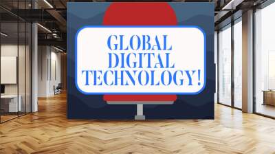 Writing note showing Global Digital Technology. Business photo showcasing Digitized information in the form of numeric code Blank Rectangular Shape Sticker Sitting Horizontally on a Swivel Chair Wall mural