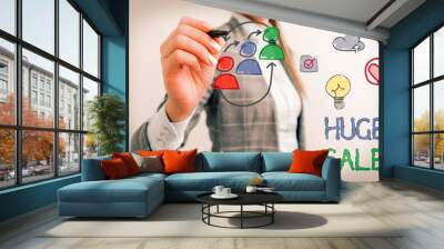 Writing note showing Huge Sale. Business concept for putting products on high discount Great price Black Friday Wall mural