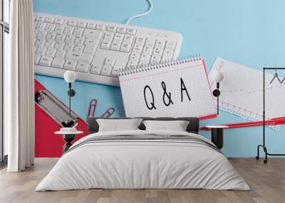 Writing note showing Q And A. Business concept for a period of time or an occasion when someone answers questions Paper blue keyboard office study notebook chart numbers memo Wall mural