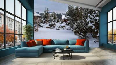 beautiful winter garden covered by snow Wall mural