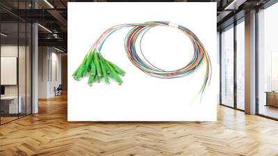 single mode fan out patch cord jumper with green fiber optic connector isolated on white background Wall mural