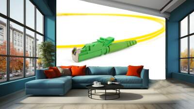 single mode patch cord jumper with green fiber optic connector isolated on white background Wall mural