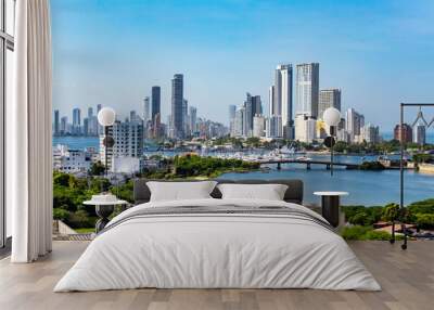 Urban skyline of Cartagena de Indias city on the Caribbean coast of Colombia Wall mural