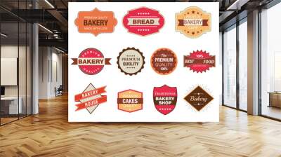 Collection of vintage retro bakery logo badges and labels Wall mural