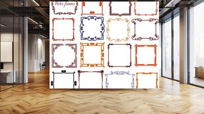 set of orange calligraphic frames, vector, isolated on white Wall mural