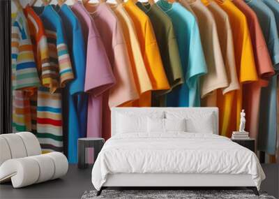 Colorful T-Shirts Hanging on Clothes Rack Wall mural