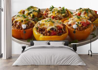 Stuffed peppers with ground meat and melted cheese Wall mural