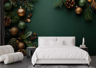 Wallpaper for christmas with green background and christmas decoration Wall mural