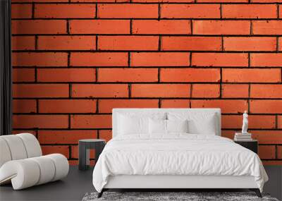 A close up shot of a brick wall with red brick and black mortar. Wall mural