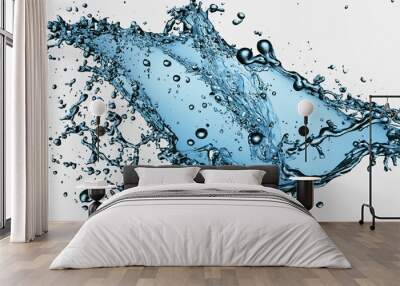 Abstract blue water splash with bubbles on a white background. Wall mural