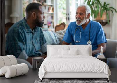 Compassionate Home Care: Experienced Nurse Providing Medical Consultation to Elderly Patient Wall mural