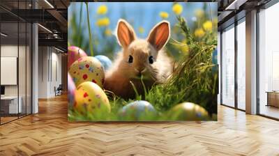 easter bunny with easter eggs Wall mural