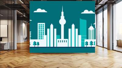 Dynamic city life is depicted in this vector illustration, which showcases a panoramic urban landscape. Wall mural