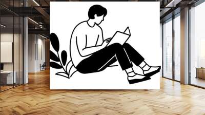 Silhouette of a Person Sketching in the Park: Vector Illustration Wall mural