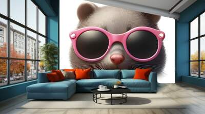 cute mole with cool sunglasses on white background Wall mural