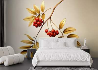 a branch of mountain ash with red berries Wall mural