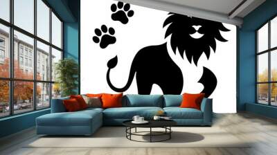 black footprints left on a white background and parts by an animal lion or dog Wall mural