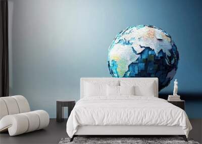 3D mosaic globe with detailed continents on blue gradient background Wall mural