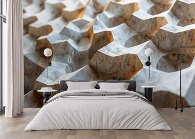 Abstract close-up of textured hexagonal pattern in cream color Wall mural