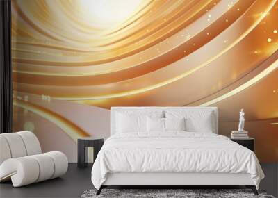 Abstract golden swirls with sparkling lights, resembling silk fabric waves or metallic liquid flow Wall mural