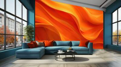 Abstract orange wavy texture resembling flowing silk fabric or liquid Wall mural