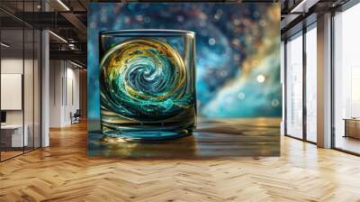 Artistic glassware with intricate swirl pattern, blue and gold colors Wall mural