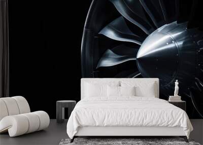 Close-up of jet engine turbine against dark background Wall mural