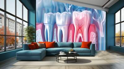 Cross-section of human teeth with gums, highlighting anatomy focus on inflamed tooth Wall mural